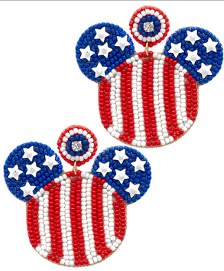GS - Red, White, and Blue Mickey Beaded Earrings