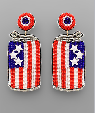 GS - American Flag Can Beaded Earrings