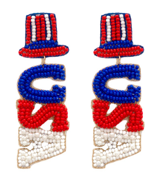 GS - Beaded USA & Hat Drop Beaded Earrings