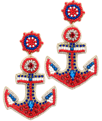 GS - Red, White, and Blue Anchor Beaded Earrings
