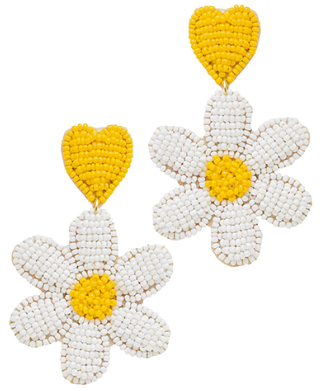 GS - White Beaded Daisy Earrings