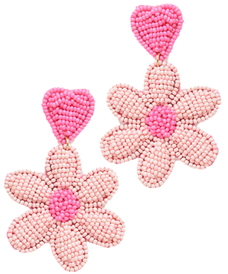 GS - Pink Beaded Daisy Earrings