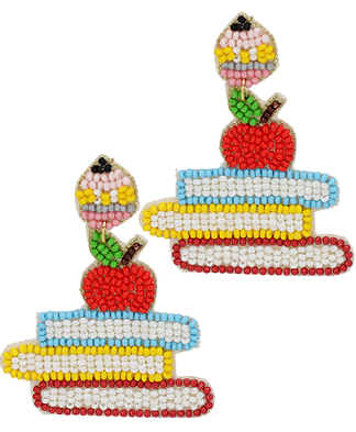 GS - Beaded Stack of Books & Apple Earrings