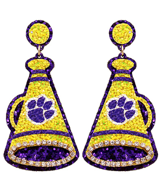 GS - Purple/Gold Megaphone Glitter Earrings