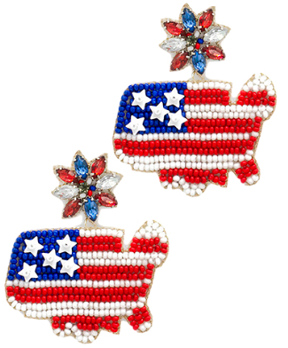 GS - United States American Flag Beaded Earrings
