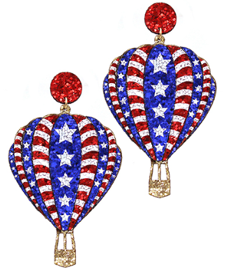 GS - Glitter American Flag Hot Air Balloon Earrings