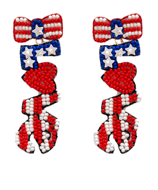 GS - Red, White, and Blue "LOVE" Beaded Earrings