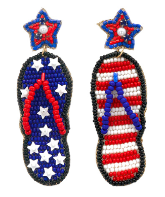 GS - Red, White, and Blue Beaded Sandal Earrings