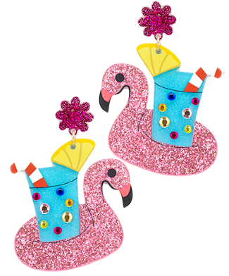 GS - Pink Flamingo Drink Float Earrings
