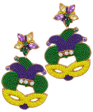 GS - Mardi Gras Mask/Hat Beaded Earrings