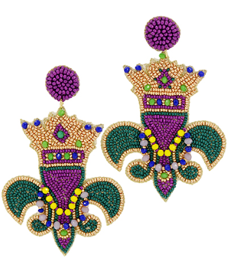GS - Mardi Gras Fleur de Lis Beaded Earrings