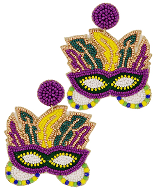 GS - Mardi Gras Mask Beaded Earrings