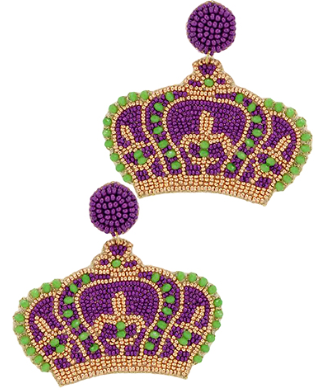 GS - Mardi Gras Crown Beaded Earrings