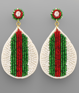 GS - Stripe Teardrop Beaded Earrings Red/Green