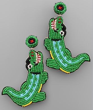 GS - Green and Blue Gator Beaded Earrings