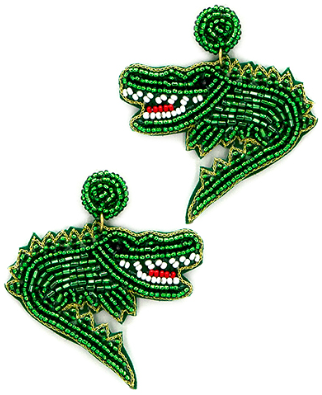 GS - Green Gator Beaded Earrings