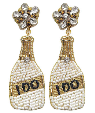 GS - "I Do" Champagne Bottle Beaded Earrings