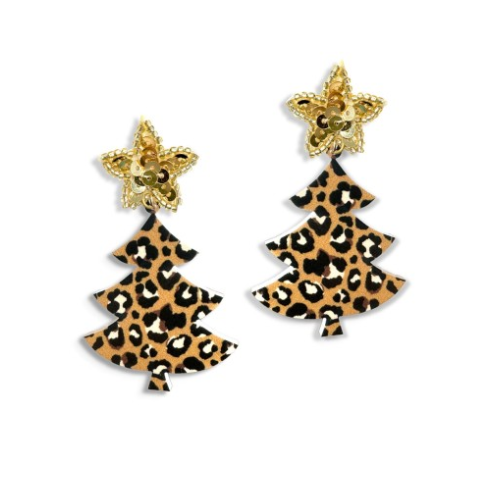V&L - Cheetah Christmas Tree Acrylic Earrings