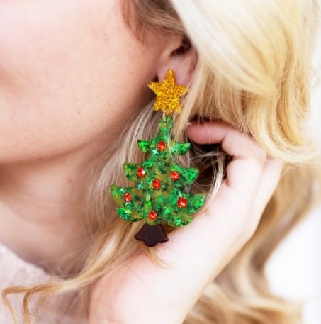 V&L - Glitter Christmas Tree Acrylic Earrings