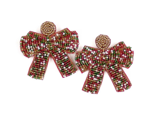 TRS - Christmas Bow Beaded Earrings