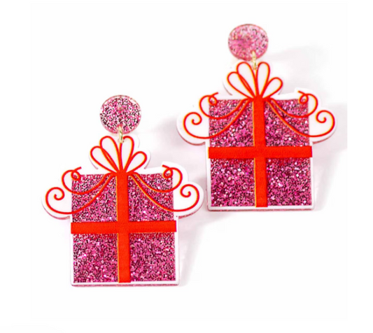 TRS - Sparkle Present Acrylic Earrings Pink/Red