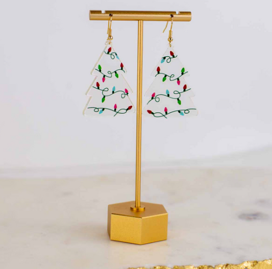 TRS - Clear Christmas Tree & Lights Acrylic Earrings