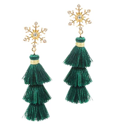 V&L - Green Snowflake Tassel Earrings