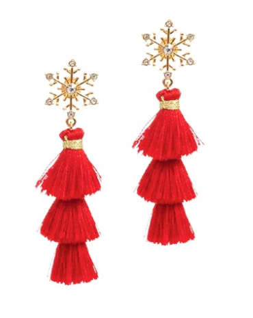 V&L - Red Snowflake Tassel Earrings