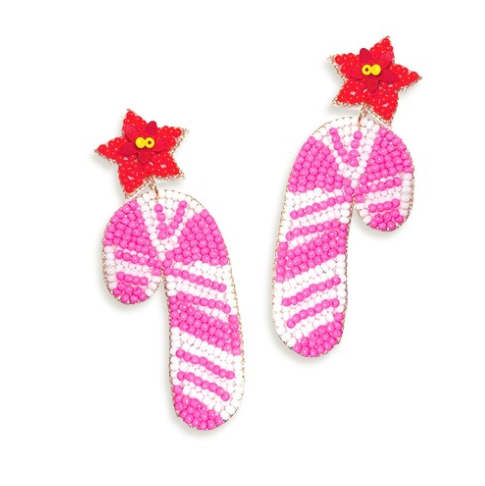 V&L - Pink Candy Cane Beaded Earrings