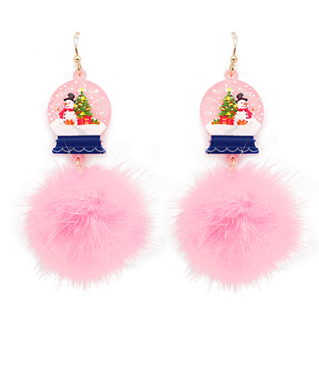 GS - Snow Globe and PomPom Acrylic Earrings