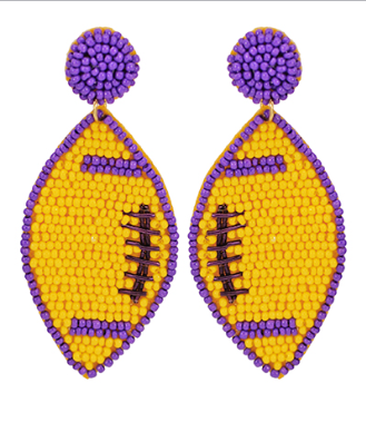 GS - Purple and Gold Football Beaded Earrings