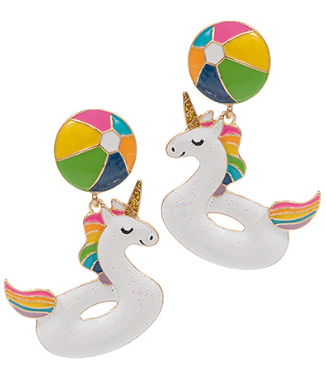 GS - Unicorn Swim Ring with Beach Ball Earrings