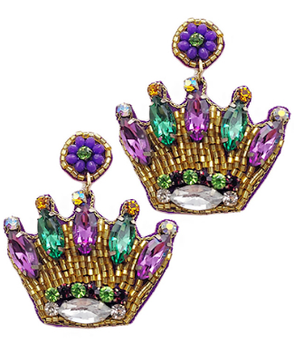 GS - Jeweled Mardi Gras Crown Earrings