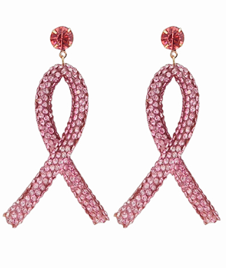 GS - Pink Rhinestone Cancer Ribbon Earrings
