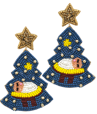 GS - Navy Baby Jesus in Tree Beaded Earrings