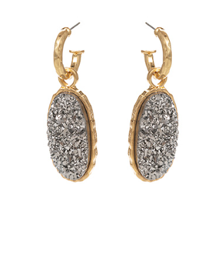GS - Grey Druzy Oval Shape Earrings
