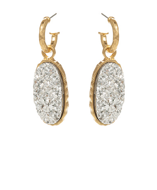 GS - Silver Druzy Oval Earrings