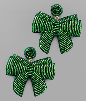 GS - Green Beaded Bow Earrings