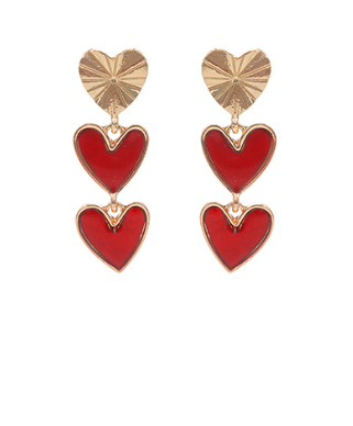 GS - Gold and Red Heart Earrings