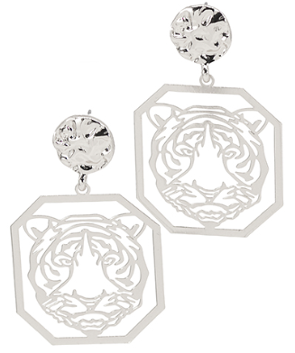 GS - Silver Metal Tiger Face Earrings