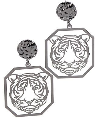 GS - Black Metal Tiger Face Earrings