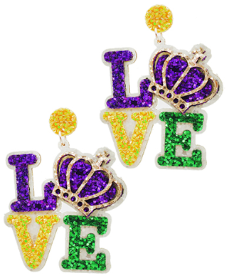 GS - Love Mardi Gras Glitter Earrings