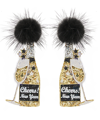 GS - Glitter Champagne Bottles "New Years" Earrings
