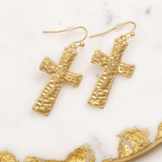 TRS - Gold Hammered Cross Earrings