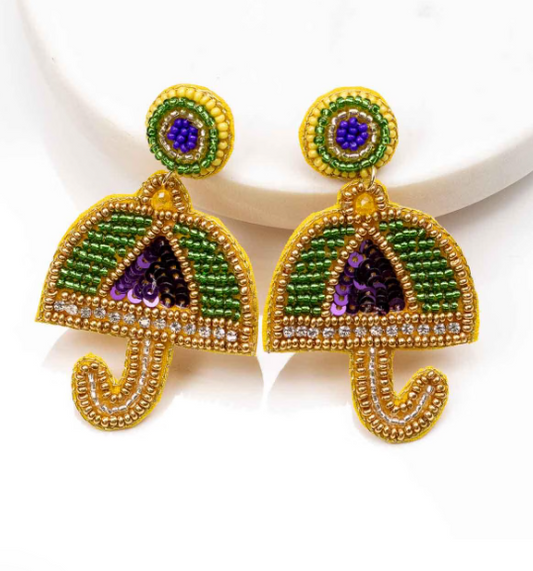 TRS - Mardi Gras Umbrella Beaded Earrings