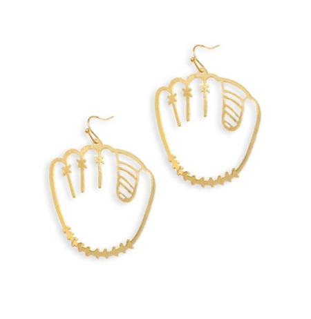 V&L - Gold Metal Baseball Mitt Earrings