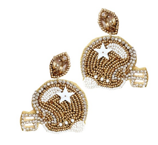 V&L - Gold and White Helmet Beaded Earrings
