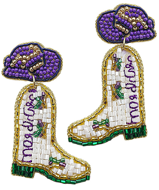 GS - Mardi Gras Boots Beaded Earrings