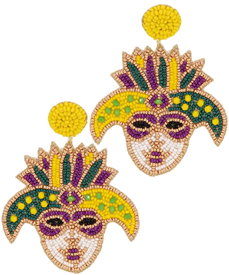 GS - Mardi Gras Mask Beaded Earrings