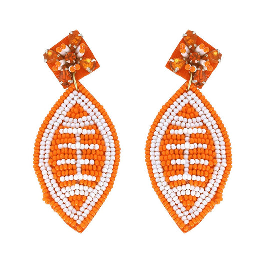 Orange Beaded Football Earrings